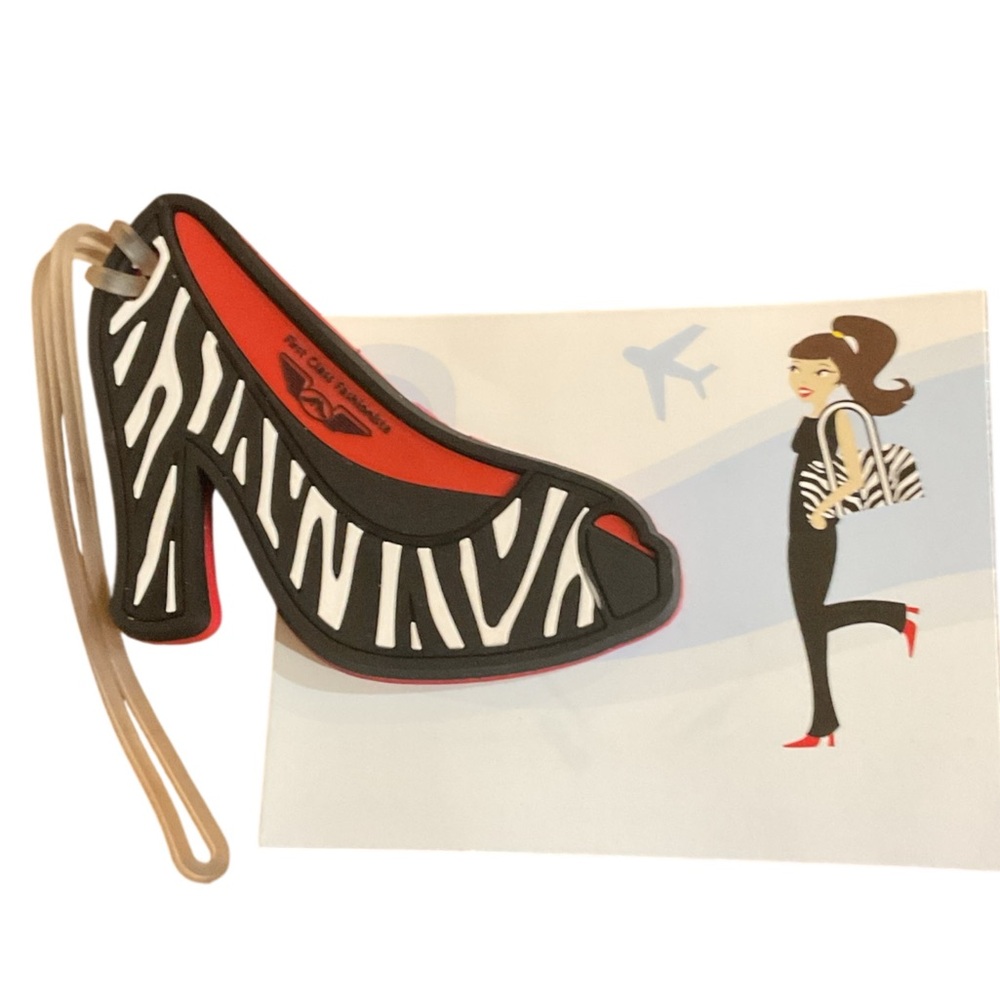 Kate Aspen Fashionista Zebra Print High Heel Luggage Tag NWOT